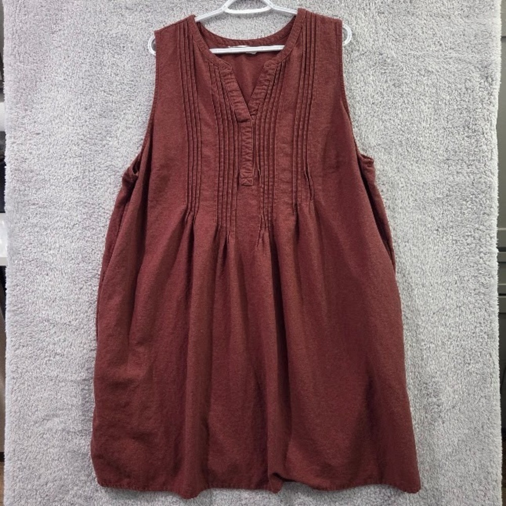 Sonoma Linen Blend Pintuck Shift Dress 2X Rust Brown Sleeveless V-Neck Plus Size